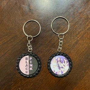 Black Pink Bottle Cap Keychains